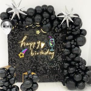 4FT x 6FT Black Shimmer Wall Backdrop,Shiny Sequins,24PCS Sequins Backdrop Decoration Panels, Glitter Bling Photo Background Decorations for Birthday Party Wedding Engagement Anniversary Graduation