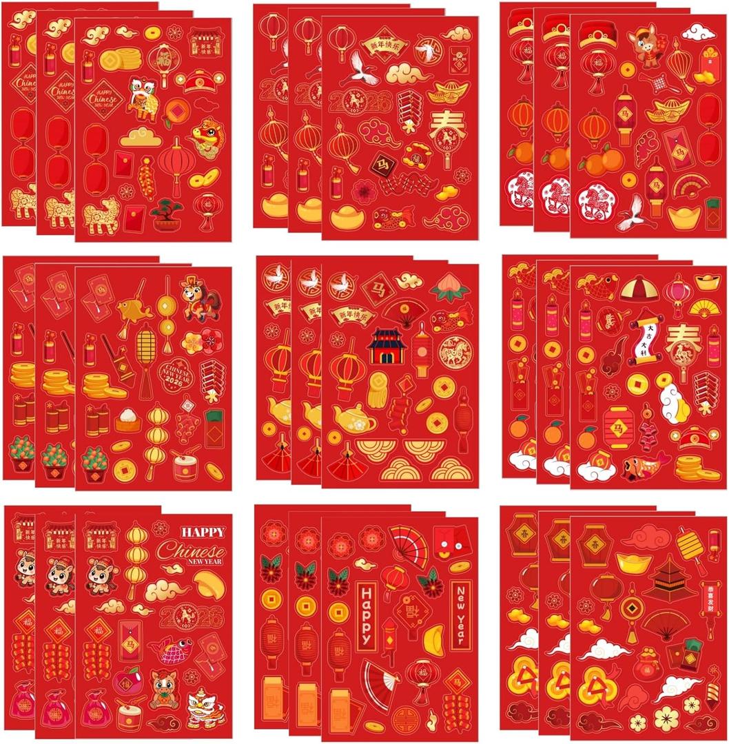 27 Sheets Chinese New Year Stickers Lunar New Year Sticker Spring Festival Stickers for Chinese New Year Party Supplies