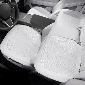 3 Packs Nappa Leather Front & Rear Seat Covers for Tesla Model Y/3 Highland/Juniper 2025 2026 Interior Accessories, Breathable All-Season Non-Slip Bottom Seat Protectors Cushion (White)