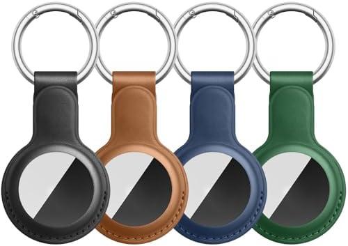 Meliya Keychain for Apple Airtags Holder, Leather Airtags Case Tracker Cover, Airtag Key Ring Compatible with Apple AirTag (Black+Brown+Navy Blue+Green)