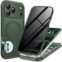 BERFY for iPhone 17 Pro Case, Compatible with MagSafe, Built-in Privacy Screen Protector and Camera Protection, Anti-Spy Full Body Shockproof Translucent Matte Phone Case for 17 Pro 6.3", Deep Green