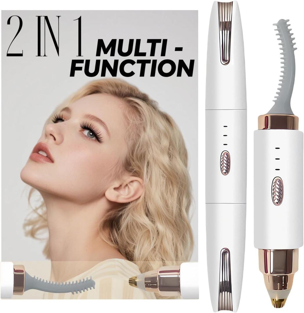 BUV 2025 Upgraded Heated Eyelash Curler & Eyebrow Trimmer - 2-in-1 USB Rechargeable, Fast Heating in 6s, Anti-Burn Design, 24H Long-Lasting Effect, White