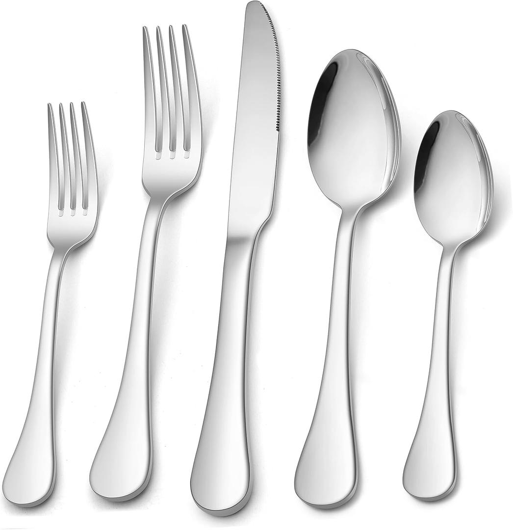 HaWare 18/10 Silverware Set, 40-Piece Stainless Steel Flatware Service for 8, Luxury Cutlery with Ultra Sharp Serrated Knife, Modern Eating Utensil Include Fork Spoon, Dishwasher Safe
