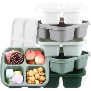 Honeydak 5 Pack Snack Containers 4 Compartment Bento Snack Boxes Reusable Lunchable Containers with Lids Divided Meal Prep Lunch Food Storage Box for School Work Travel(Sage,Equal)