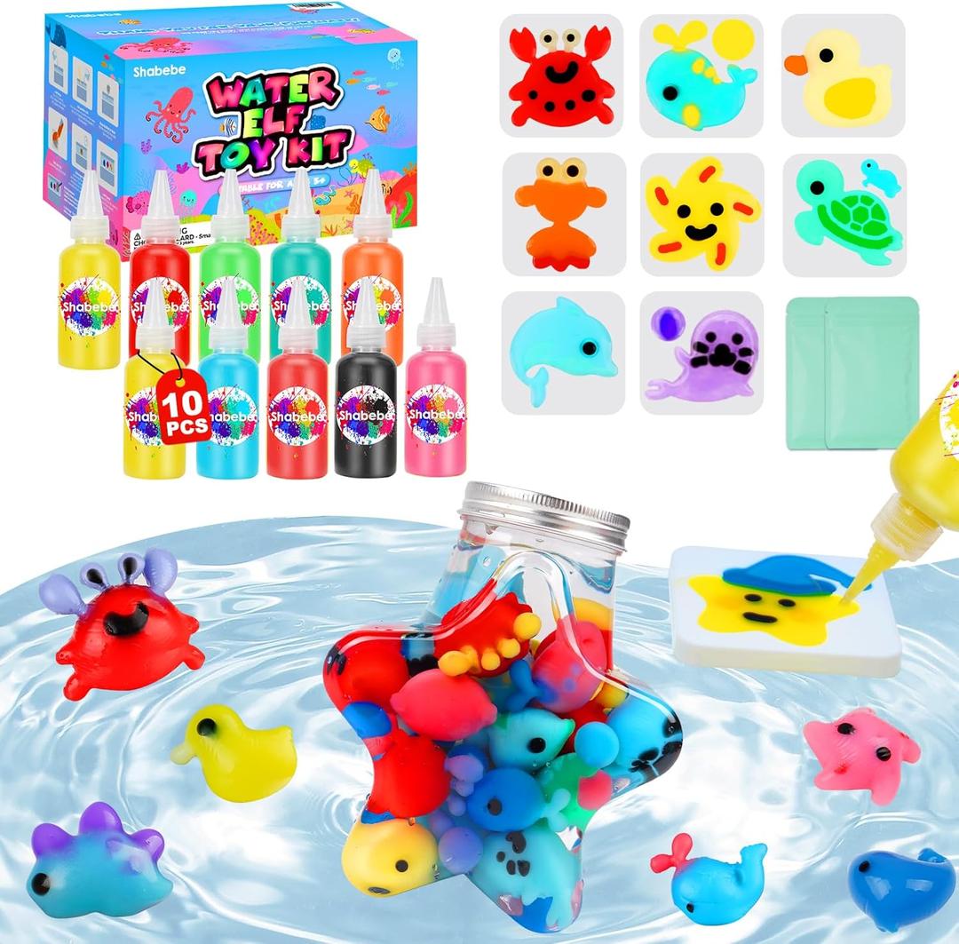 Shabebe Magic Water Elf Toy Kit 10 Magic Gels & 8 Sea Creature Molds, DIY Aqua Fairy Water Gel Crafts Toy, Make Water Pets & Squishy Figures, Fun Birthday Gift for Kids Ages 3+