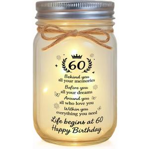 60th Birthday Gifts for Women Mom 60th Birthday Decorations for Mother Woman Decorative Jar Night Light 60 Years Old Gift