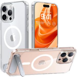 TORRAS for iPhone 16 Pro Max Case Diamond Clear | Strong Magnetic & Seamless Stand, Fit for MagSafe, Military-Grade Drop Protection, Sturdy Adjustable Built-in Kickstand, Slim Anti-Yellowing