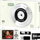 Digital Camera, 44MP Full HD 1080P Point and Shoot Camera with 64GB Card, Anti Shake 16X Zoom Compact Volg Cameras, Portable Small Camara Gift for Kids, Ages Teen Girl Boy - White