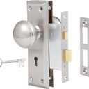 Mortise Lock Set for Interior Door, Vintage Door Knob with Lock and Skeleton Key, Antique Door Knobs Brushed Nickel Finish