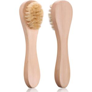 2 Pack Mini Dry Brush, Natural Bristle Small Body Brush, Exfoliating Facial Cleansing Brush for Soft Skin and Other Sensitive Areas Like Your Neck, Chest, and Nails