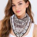AWAYTR Women Triangle Head Scarf 3Pcs Tie Back Hair Bandanas for Women with Metal Studs - Head Coverings Cute Headscarf (Zebra - Black + White + Khaki)