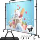 EMART 10x7.7ft Rolling Backdrop Stand with Wheels, Adjustable and Movable Photo Backdrop Banner Stand for Studio Photography, Wedding, Party Decoration, Video Recording, Events Decoration