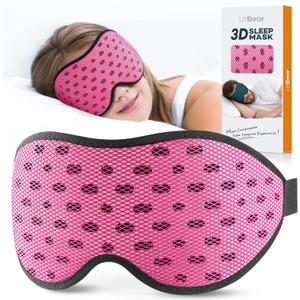 LitBear Breathable Sleep Mask, 3D Eye Mak Sleep for Side Sleepers Women Men, Light Blocking Sleeping Mask with Adjustable Strap, Soft Lightweight Eye Cover for Travel, Night Work, Nap, Office - Pink