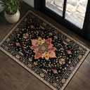 RELEANY Area Rugs 2'x3' Kitchen Rugs Entry Rug Small Rugs for Entryway Kitchen Bathroom Door Mat Indoor Entrance,Washable Non Slip, Black Colorful Floral Dark Tan