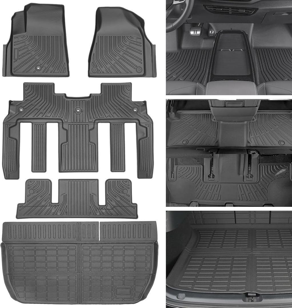 Floor Mats for Chevy Traverse 2009-2017 | Buick Enclave 2008-2017 7 Seats | for GMC Acadia 2007-2017 | Saturn Outlook 2007-2010 All Weather Custom Fit Front & 2nd 3rd Row & Trunk Mat