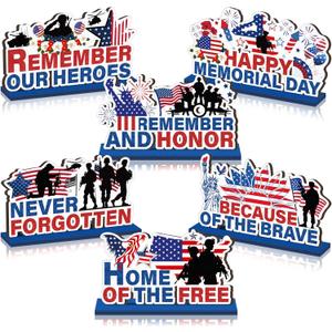 Wenqik 6 Pcs 4th of July Table Decor 250th Anniversary Patriotic Wooden Tabletop Decorations Rustic USA Star Wood Table Centerpiece for Independence Day Home Office Tiered Tray Decor