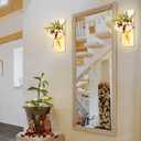 Rustic Wall Sconces Mason Jar Sconces Handmade Wall Art Hanging Design with Remote Control LED Fairy Lights and White Peony, Christmas Decor Gifts Farmhouse Home Decor Living Room Lights Set of Two