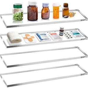 4 Pcs Medicine Cabinet Shelves 13.3 Inch Acrylic Medicine Cabinet Shelf Replacement for Living Room Bathroom Kitchen Wall Mounted Shelving Cabinet