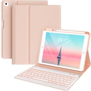 BLUTLOTUS Keyboard case for iPad 9.7 Inch Air 2, iPad 5th/iPad 6th Generation (2017/2018) Case, 7 Color Wireless Backlit Detachable Keyboard, Smart Folio Cover with Pencil Holder (Pink)