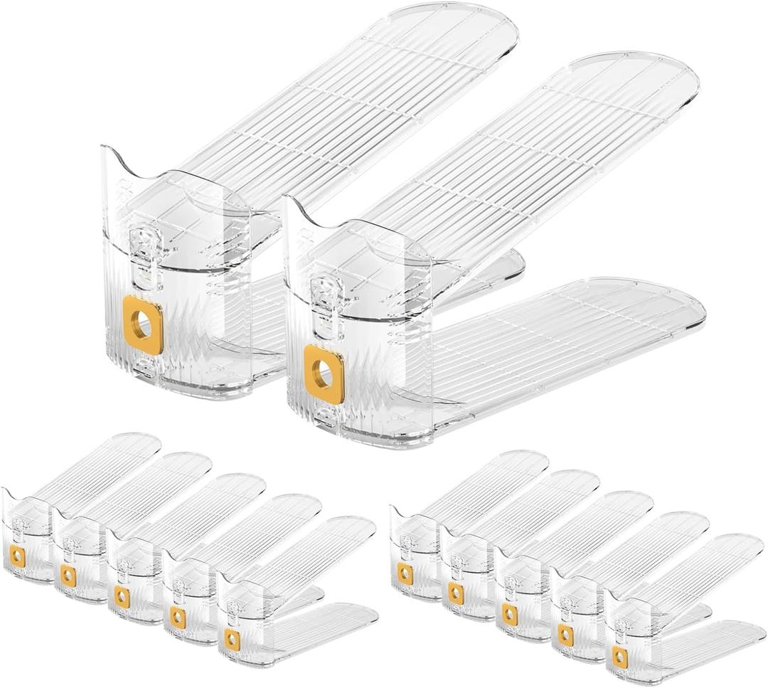 CiBiZi Clear Shoe Slots Organizers Shoes Stacker Organizer for Closet Shoe Stackers for a Pair of Shoes Shoe Display Shelf Organizador de Zapatos Shoe Rack Holders Space Saver Clear 12PACK