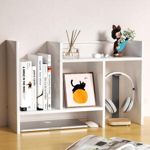 Desk Shelves Wood Desktop Orgnizer Shelf. Office Organization for Top of Desk Organizers and Accessories Bookshelf Shelving,Adjustable Tier H-Shape Mini Bookcase(White)