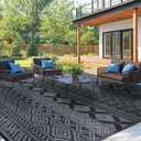 Waterproof Outdoor Rug 6x9 ft, Reversible Plastic Straw Patio Camping Rugs, Outdoor Indoor RV Mat Carpet for Patio, Outside Entry, Backyard, Deck, Bench, Picnic, Camper(6x9,Black&Gray)