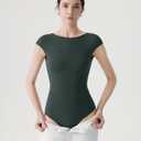 SUUKSESS Women Backless Y2k Short Sleeve Bodysuit Double Lined Open Back Sexy Basic Top, XL
