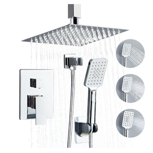 RTOBWEYE 8 Inch Ceiling Mount Shower Faucet Set, Polish Chrome Rainfall Shower System, Square Rain Shower Head with Handheld Spray Combo Ceiling, Silver Rainfall Shower Faucet Fixtures (3-Setting)