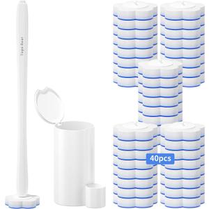 Topo Bear Disposable Toilet Bowl Brush with 40 Toilet Wand Refills, Toilet Bowl Cleaner Wands, Toilet Cleaning System Starter Kit