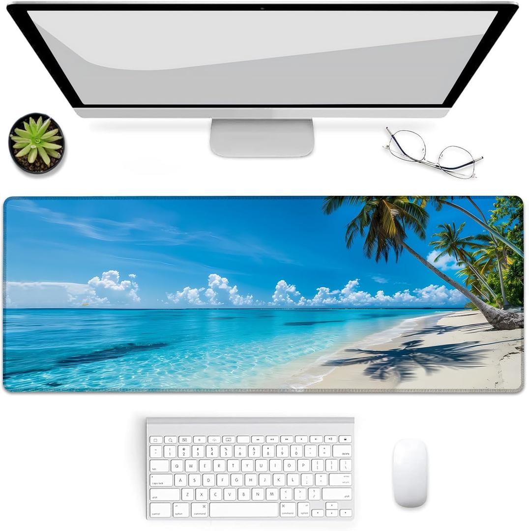 Gaming Mouse Pad, Beach Ocean Palm Tree Mouse Pad, Desk Mat, Non-Slip Rubber Base MousePads for Computers Laptop Office School Home Accessories Decor 31.5" x 11.8" (Color63)