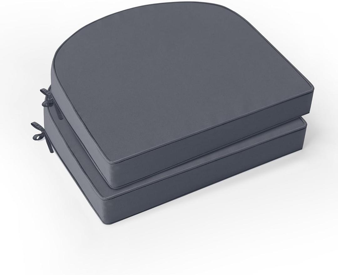 Outdoor Chair Cushions Set of 2: Waterproof & Fade Resistant Patio Furniture Cushions - 19 x 19 x 2 Inch Non Slip Round Corner Seat Cushion Pads with Removable Cover for Garden Yard Lawn, Dark Grey