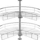 VEVOR 28" Kidney Shaped Chrome Corner Organizer, 360 Rotatable Kitchen Base Cabinet Blind Corner, 2 Tier Height Adjustable Storage Rack, Carbon Steel Lazy Susan Replacement Shelf for Cabinet Corner