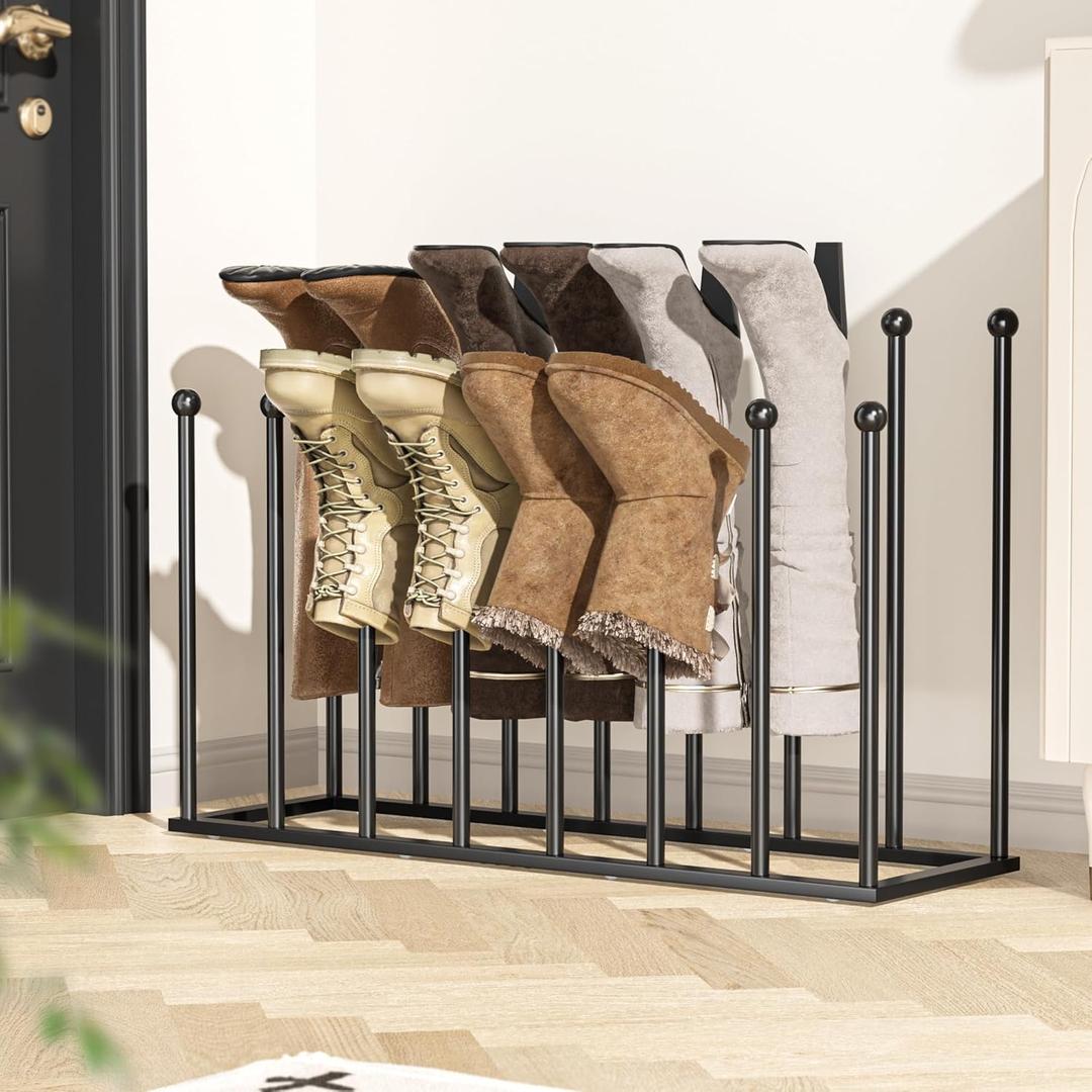 pickpiff Free Standing Shoe Racks - 19.5 Inch Black Metal Boot Rack Organizer Tall Boots for Dorm Room, Closet, Entryway, Bedroom, Patio Outdoor, Hallway, Black, Shoe Storage Fit for 8 Pairs