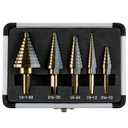 Step Drill Bits, 5PCS HSS Titanium Step Drill Bit Set, 50 Sizes High Speed Steel Step Bits for Metal with Aluminum Case