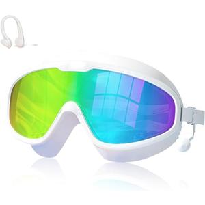 FEELNOW Continuity Goggles, High-Definition Large Frame Waterproof and Anti-Fog Swimming Goggles for Adult, White