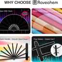 13" Large Folding Rave Fan with Holster, Clack Hand Fans Foldable for Line Dancing for Women Men Festival EDM Party Decoration, Glitter Black