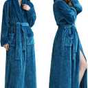 Oksun Womens Plush Fleece Long Robe: Flannel Warm Bathrobe - Full Length Winter Housecoat - Soft Cozy Nightgown Sleepwear (X-Large, Blue)