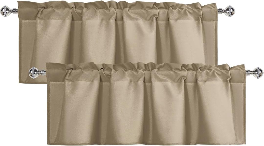 XWZO Kitchen Valances Curtains for Windows Living Room Bedroom Bathroom Toppers Farmhouse Style Rustic Dinning Room Thermal Insulated Rod Pocket, W52 x L18 Inch Length, Cappuccino, 2 Pieces