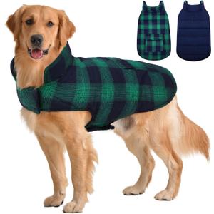 Kuoser Reversible Dog Jacket, Warm Winter Coat for Medium & Large Dogs, Warm Windproof Pet Cold Weather Clothes, Green XL (XL (Chest Girth: 24.4-29.5''))