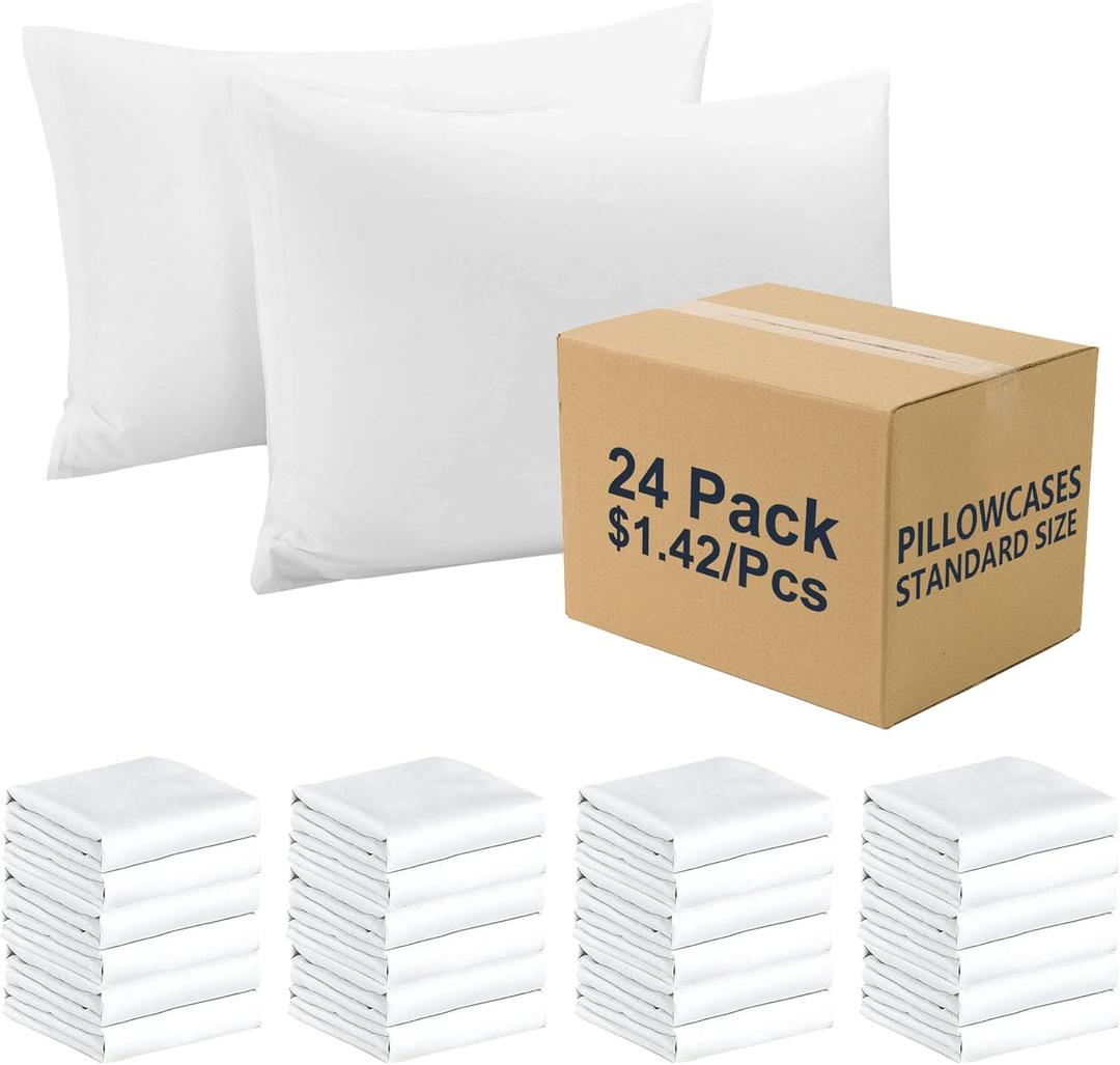 ZPECC White Pillow Cases Bulk 24 Pack - Standard Pillowcases with Envelope Closure, Soft Brushed Microfiber Pillow Cover for Hotel Airb&bs Hospital Bedding Essential