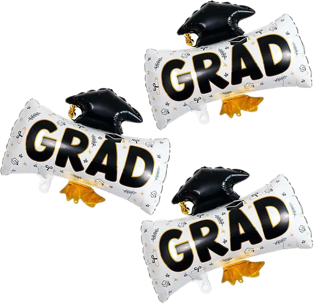 Graduation Diploma, Cap, and Hat Balloons - Congrats Grad Foil Balloon for Party Decorations Supplies 3Pcs