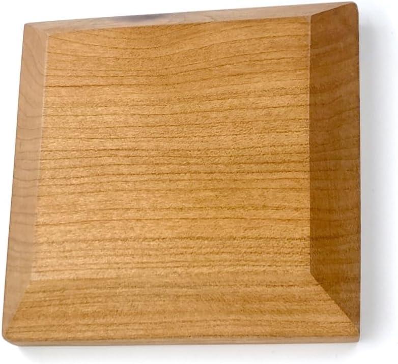 Solid Cherrywood Pedestal, Square Wood Display Base with Bevel, Modern Farmhouse Decor Wooden Riser for Display (4" x 4" x 7/8")