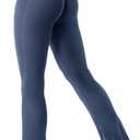 YEOREO Flare Split Hem Leggings for Women Tummy Control Workout Leggings Nasreen Hidden Scrunch Bootcut Gym Yoga Pants (Large, Dark Blue)