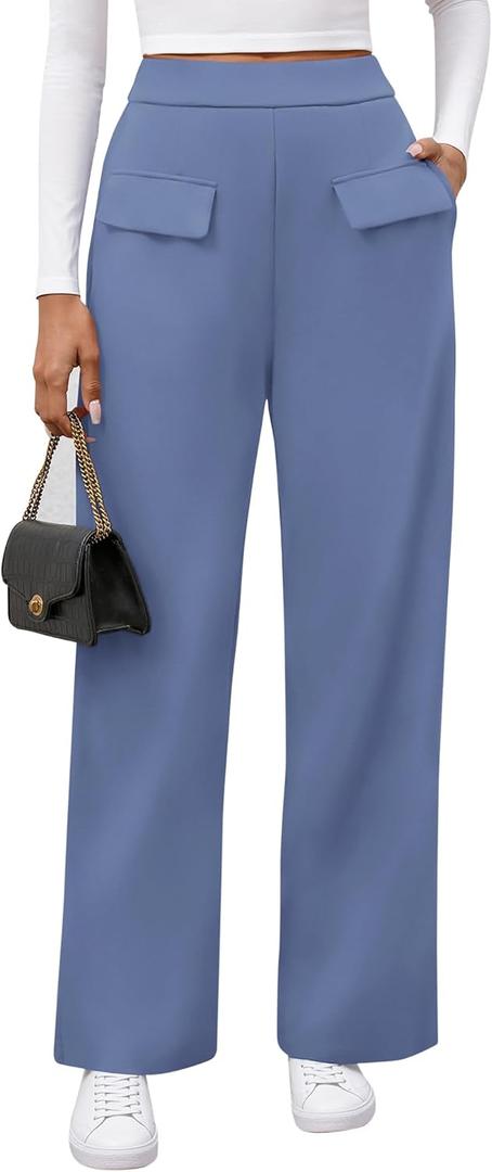 BTFBM Women's Pants 2025 Fall Elastic High Waisted Trousers Stretchy Comfy Lounge Palazzo Pant Wide Leg Sweatpants (Blue, M)