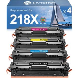 MYTONER 218X Toner Cartridges 4 Pack (NO CHIP) Compatible Replacement for HP 218X 218A W2180X W2180A for Color Laserjet MFP 3301fdw 3301cdw 3301sdw Pro 3201dw Printer High Yield Ink B/C/M/Y