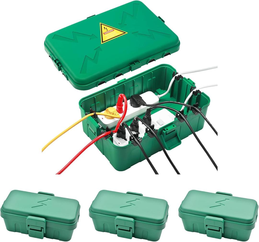 Hrensaw IP54 Large Outdoor Electrical Box w/ 8 Cable Seal Entry, Bundle w/ 3 Small Weatherproof Extension Cord Safety Box, Protect Power Strip, Timer Outlet Plug, Holiday Lights Decoration,Green