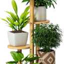 FILWH Plant Stand For Outdoor Indoor Tall Bamboo Flower Stand with Wheels Plant Shelf Pot Holder Plants Corner Display Rack for Balcony Garden Patio(Natural)