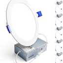 Ensenior 6 Pack 6 Inch LED Recessed Light, Dimmable, 6000K Clear White, 1200LM High Brightness, 12W 120V, Damp Rated, Ultra-Thin Canless Wafer Ceiling Light - ETL & FCC & IC