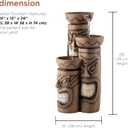 Alpine Corporation 29"H Outdoor 3-Tiered Tiki Head Bowl Waterfall Floor Fountain with Cool White LED Lights, Brown