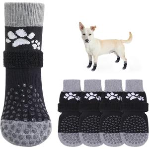 SCENEREAL Anti Slip Dog Sock to Prevent Licking Paws for Hardwood Floors, Boots & Paw Protector Shoes for Hot/Cold Pavement with Grippers, Double Sides Grips for Small Medium Large Senior Dogs, XS, Black